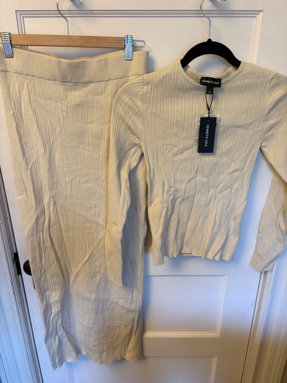 Kenneth Cole Cream Ribbed Knit Skirt & Sweater Set
